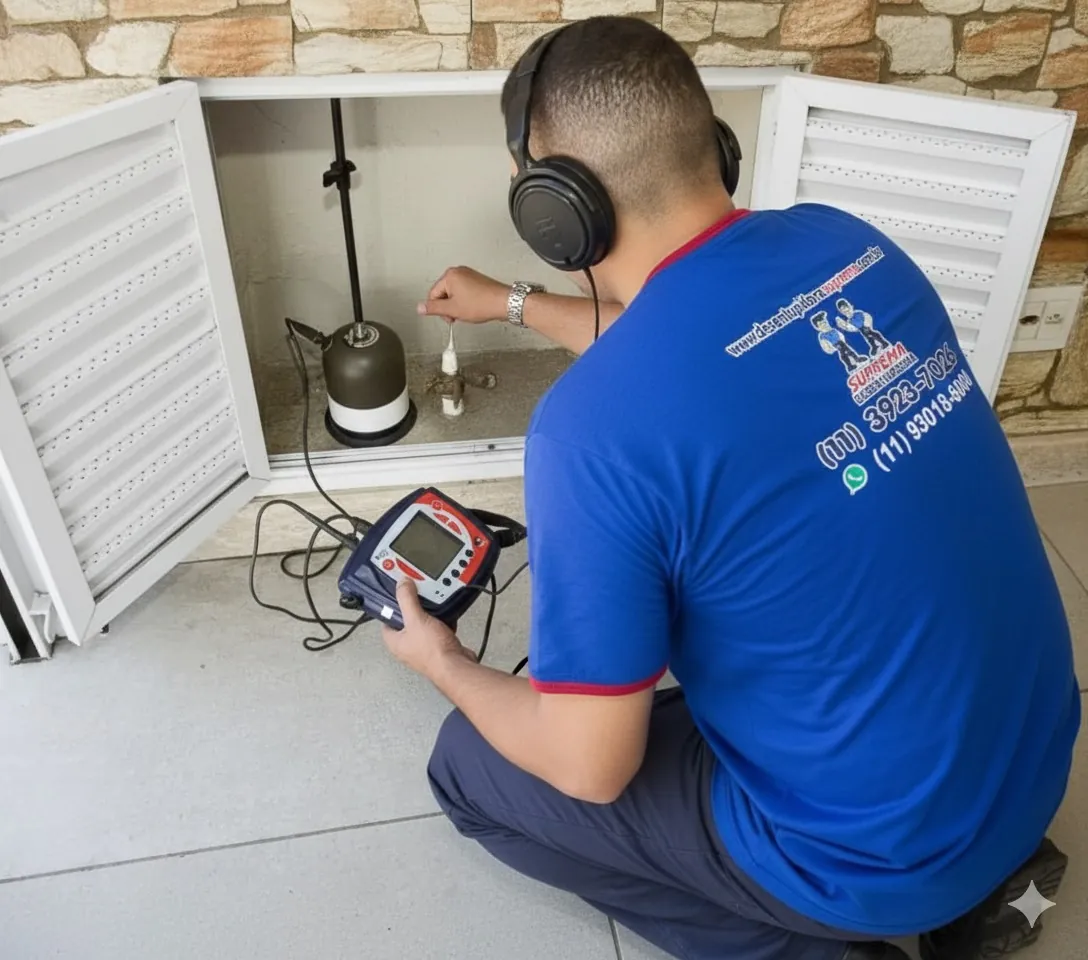 Técnico da Suprema localizando vazamento com geofone eletrônico em Juazeiro do Norte, Ceará